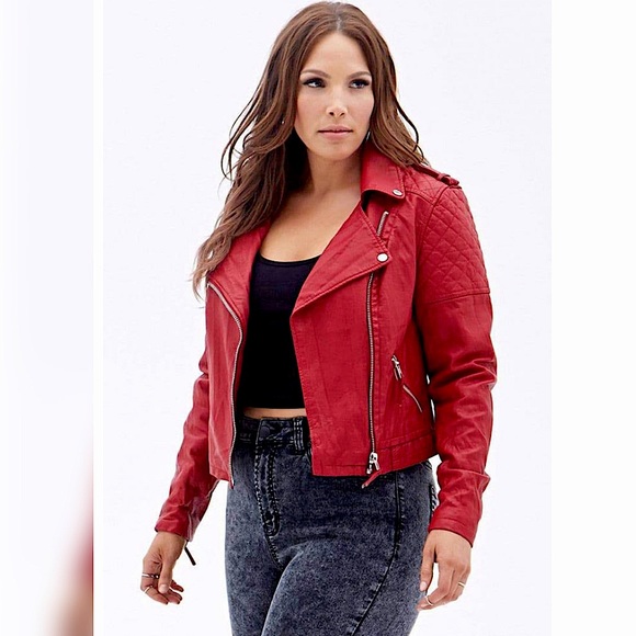 Forever 21 Jackets & Blazers - Forever 21 Red Faux Leather Moto Jacket
